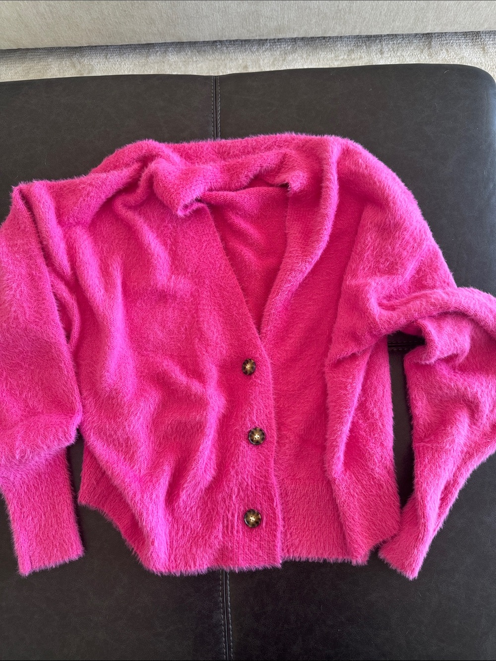Urban Outfitters Hot Pink Cropped Fuzzy Button Cardigan | Cozy Knit